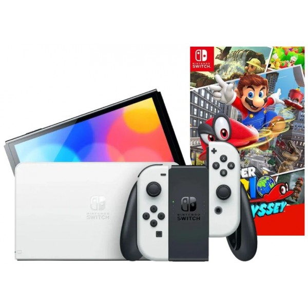 Игровая приставка Nintendo Switch OLED 64 ГБ, белый  + Игра Super Mario Odyssey
