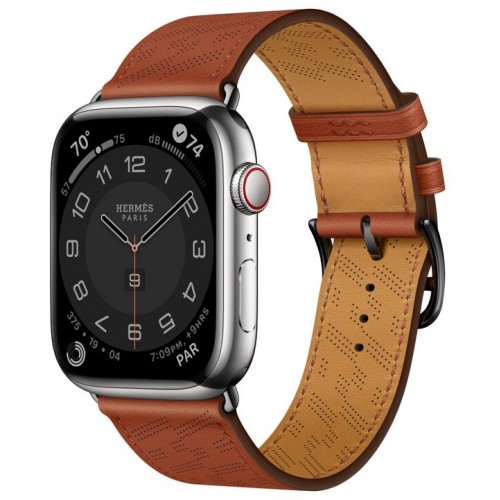 Умные часы Apple Watch Series 8 45mm Steel Case, Silver Stainless with H Diagonal Single Tour, Cuivre Hermès GPS + Cellular