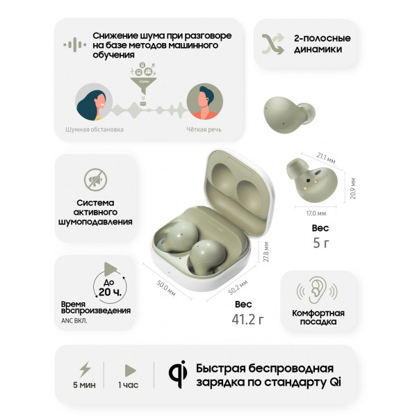 Беспроводные наушники Samsung Galaxy Buds2, оливковый
