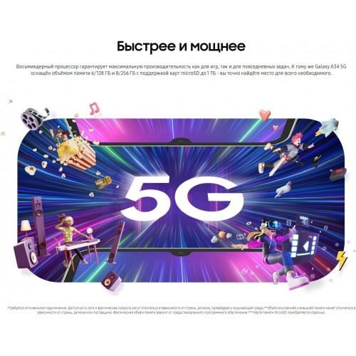 Смартфон Samsung Galaxy A34 5G 8/256 ГБ, Dual nano SIM, лайм