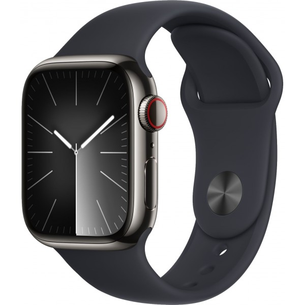 Apple Watch S9 41mm: Графитовый стальной корпус с черным спортивным ремешком S/M
