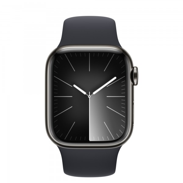 Apple Watch S9 41mm: Графитовый стальной корпус с черным спортивным ремешком S/M