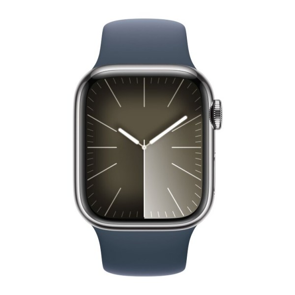 Apple Watch S9 41mm: Серебряный сталевый корпус с синей спортивной лентой S/M