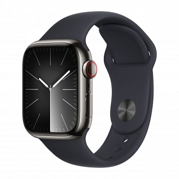 Apple Watch Series 9 45mm в графитовом стальном корпусе с спортивным ремешком Midnight S/M