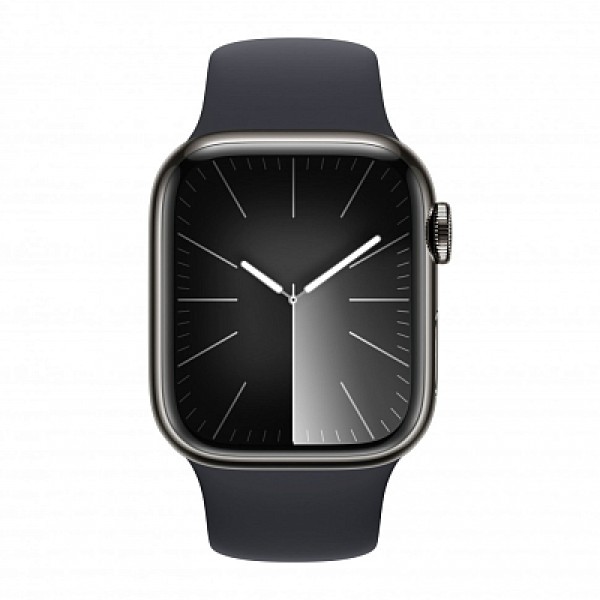 Apple Watch Series 9 45mm в графитовом стальном корпусе с спортивным ремешком Midnight S/M