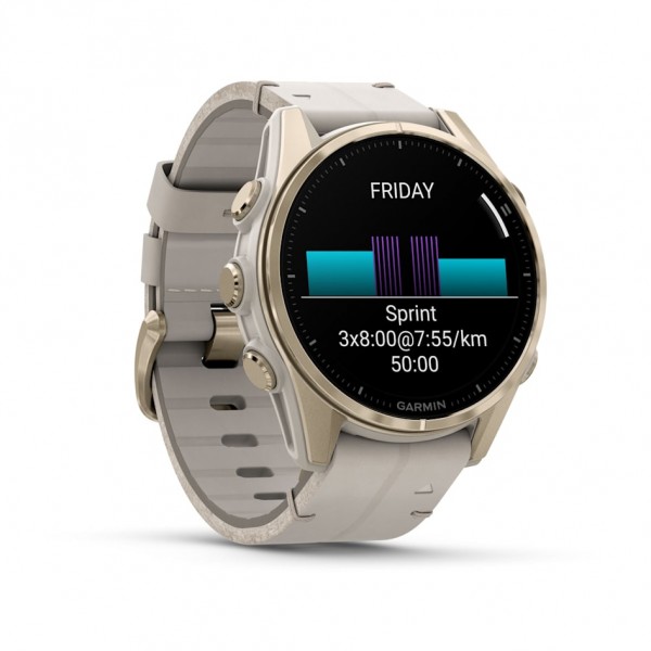 Умные часы Garmin Fenix 8 43 мм Amoled Sapphire Soft Gold with Limestone Leather Band plus Dark Sandstone Silicone 010-02903-40
