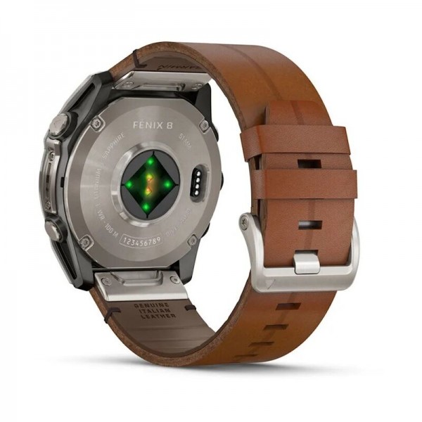 Умные часы Garmin Fenix 8 51mm Amoled Sapphire Bare Titanium Black with Chestnut Leather Band plus Black Silicone Band 010-02905-40