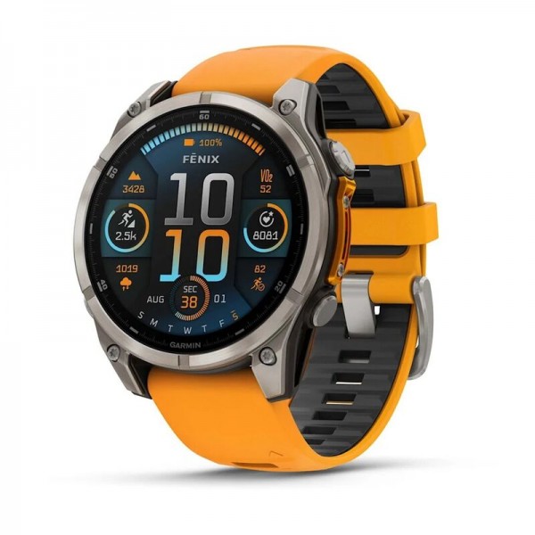 Умные часы Garmin Fenix 8 47 мм Amoled Sapphire Titanium Orange 010-02904-11