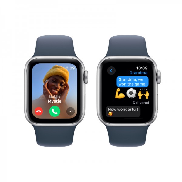 Умные часы Apple Watch SE 2 (2023) 44mm в серебристом алюминиевом корпусе с спортивным ремешком Storm Blue M/L