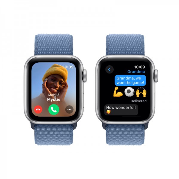 Умные часы Apple Watch SE 2 (2023) 44mm в серебристом алюминиевом корпусе с зимним синим спортивным ремешком