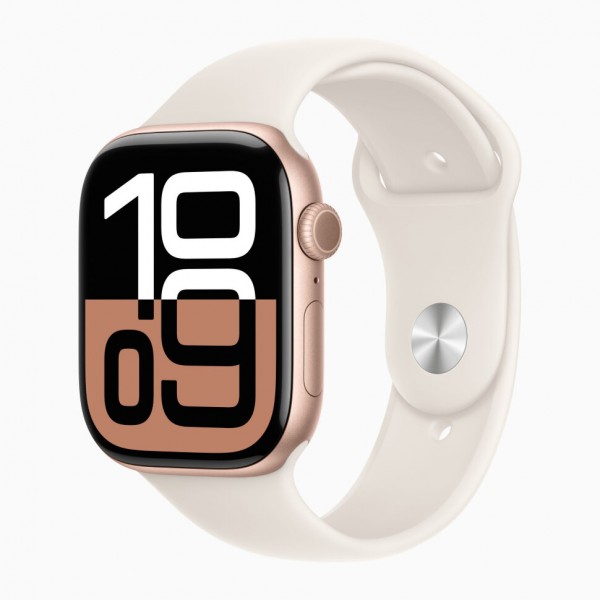 Apple Watch S10 46mm Rose Gold Aluminium Case with Starlight Sport Band S/M 