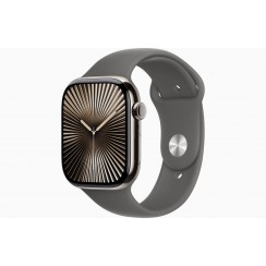 Apple Watch S10 46mm Natural Titanium Case with Stone Gray Sport Band S/M