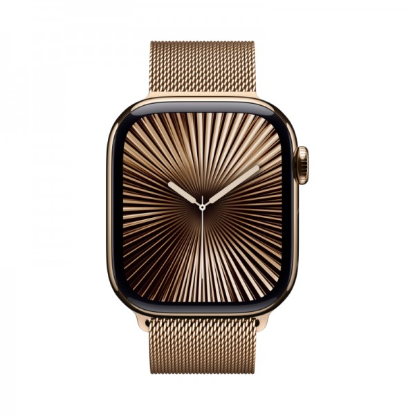 Apple Watch S10 42mm: Золотой титановый корпус с золотым миланским браслетом