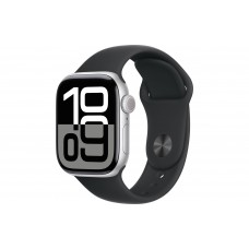 Apple Watch S10 42mm Silver Aluminum Case with Black Sport Band S/M