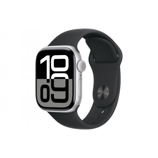 Apple Watch S10 42mm Silver Aluminum Case with Black Sport Band S/M