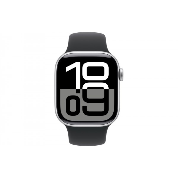 Apple Watch S10 42mm Silver Aluminum Case with Black Sport Band S/M