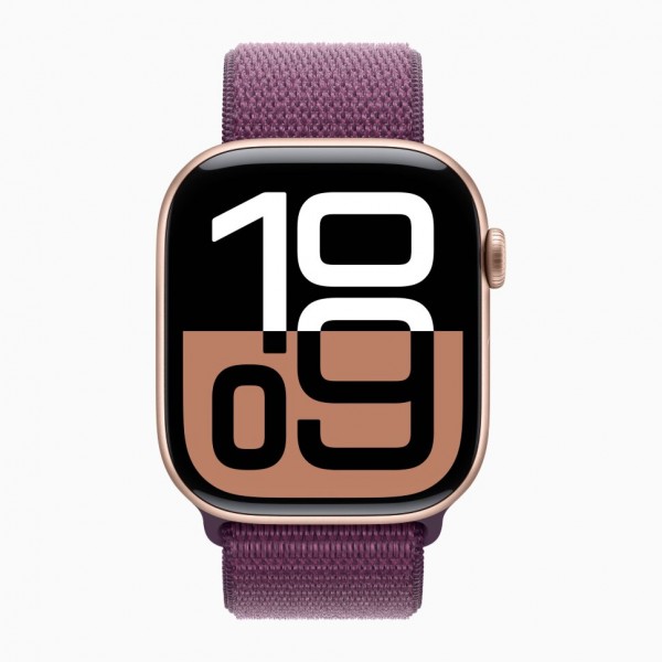 Apple Watch S10 42mm Rose Gold Aluminum Case with Plum Sport Loop