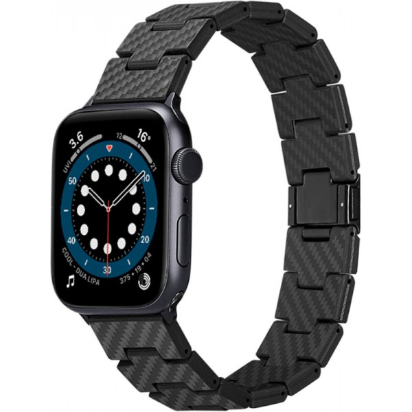 Ремешок Pitaka Carbon Fiber Link серия Retro для Apple Watch 38/40/41/42/44/45/46/49 мм, чёрно/серый (полоска) (AWB1004)