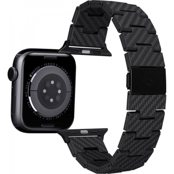 Ремешок Pitaka Carbon Fiber Link серия Retro для Apple Watch 38/40/41/42/44/45/46/49 мм, чёрно/серый (полоска) (AWB1004)