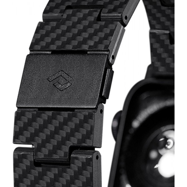 Ремешок Pitaka Carbon Fiber Link серия Retro для Apple Watch 38/40/41/42/44/45/46/49 мм, чёрно/серый (полоска) (AWB1004)