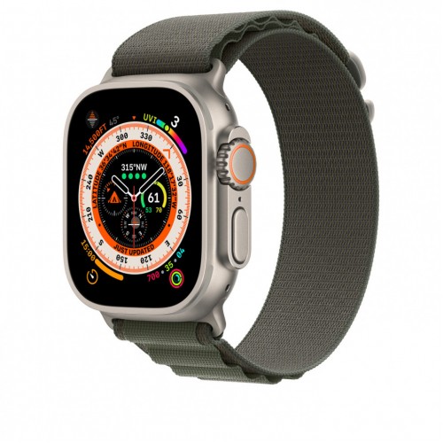 Ремешок для Apple Watch Ultra 49mm Dark Green Alpine Loop - L (Зеленый) Natural Titanium Finish