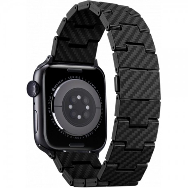 Ремешок Pitaka Carbon Fiber Link серия Retro для Apple Watch 38/40/41/42/44/45/46/49 мм, чёрно/серый (полоска) (AWB2311)