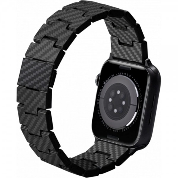 Ремешок Pitaka Carbon Fiber Link серия Retro для Apple Watch 38/40/41/42/44/45/46/49 мм, чёрно/серый (полоска) (AWB2311)