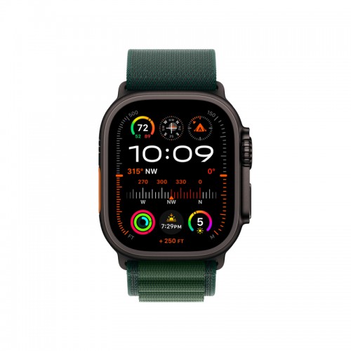 Умные часы Apple Watch Ultra 2 (2024) GPS + Cellular, 49 мм, корпус из черного титана, ремешок Alpine Loop Dark Green зеленого цвета, HK, размер L