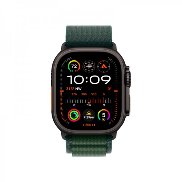 Умные часы Apple Watch Ultra 2 (2024) GPS + Cellular, 49 мм, корпус из черного титана, ремешок Alpine Loop Dark Green зеленого цвета, размер L