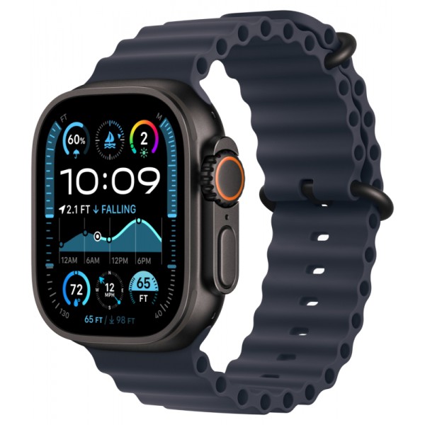 Умные часы Apple Watch Ultra 2 (2024) с GPS и Cellular, черный титановый корпус и синий ремешок Ocean Band Navy US