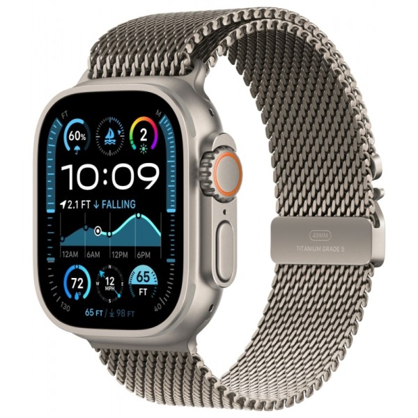 Умные часы Apple Watch Ultra 2 (2024) с GPS + Cellular, 49 мм, бежевый титановый корпус и ремешок Natural Titanium Milanese Loop