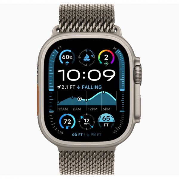 Умные часы Apple Watch Ultra 2 (2024) GPS + Cellular, 49 мм, корпус из бежевого титана, ремешок Natural Titanium Milanese Loop, M