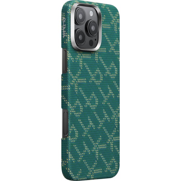 Чехол PITAKA Monogram Tactile Woven Case для iPhone 16 Pro 6.3", цвет зелено/золотой (PTK-Green/Gold) KI1601PTK