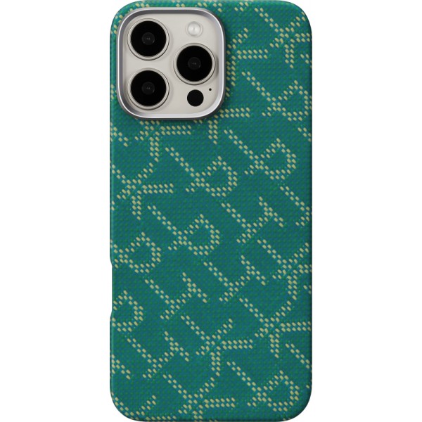 Чехол PITAKA Monogram Tactile Woven Case для iPhone 16 Pro 6.3", цвет зелено/золотой (PTK-Green/Gold) KI1601PTK