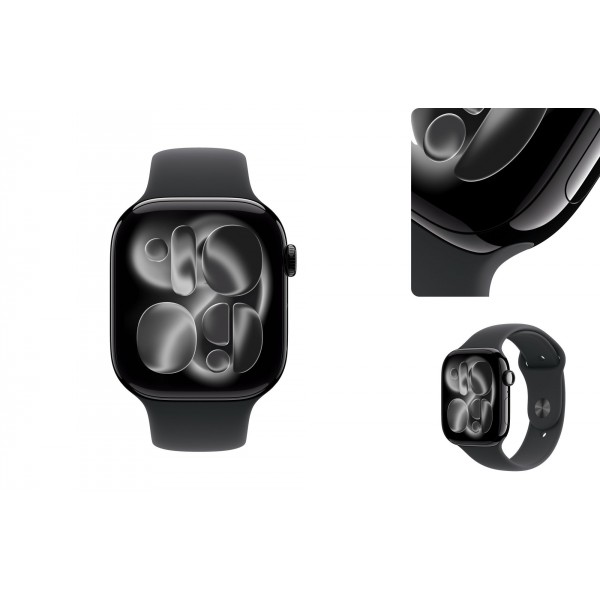 Apple Watch S11 GPS + Cellular 42mm Jet Black Aluminum Case with Black Sport Band S/M