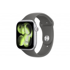 Apple Watch S11 46mm Silver Aluminum Case with Stone Gray Sport Band S/M