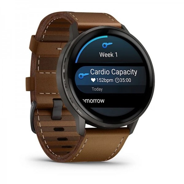 Умные часы Garmin Venu 4 45mm Slate Black Leather Brown 010-03014-03