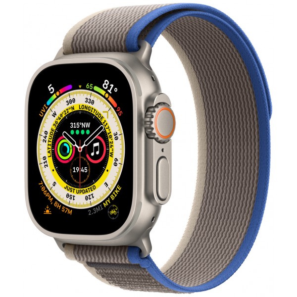 Умные часы Apple Watch Ultra 49 мм Titanium Case, титановый/сине-серый Trail Loop (M/L)