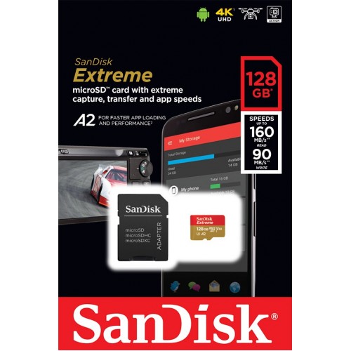 Карта памяти SanDisk Extreme microSDXC Class 10 128 ГБ с адаптером