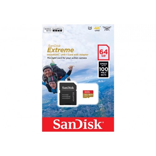 Карта памяти SanDisk Extreme microSDHC 10CL 64ГБ U3 c адаптером Action Cameras V2