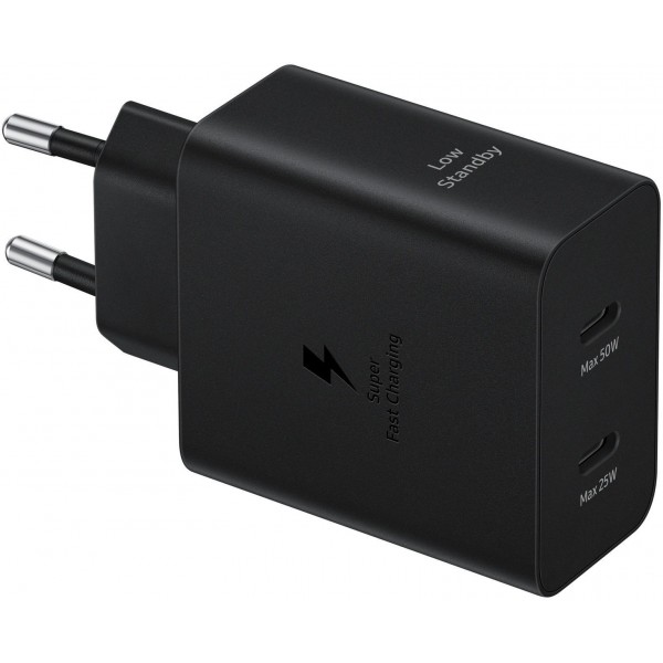 Сетевое зарядное устройство Samsung EP-T5020 с USB-C кабелем, 50Вт, 3A в черном цвете Сетевое зарядное устройство Samsung EP-T5020 с USB-C кабелем, 50Вт, 3A в черном цвете