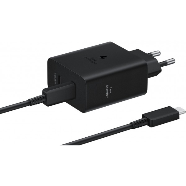 Сетевое зарядное устройство Samsung EP-T5020 с USB-C кабелем, 50Вт, 3A в черном цвете