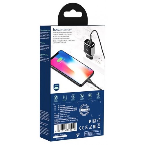 Сетевое зарядное устройство Hoco N4 Aspiring + кабель Lightning, черный