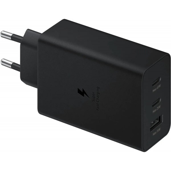 Сетевое зарядное устройство Samsung EP-T6530, USB-A, 2xUSB-C, 65Вт, 3A, черный