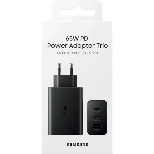 Сетевое зарядное устройство Samsung EP-T6530, USB-A, 2xUSB-C, 65Вт, 3A, черный
