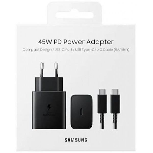 Сетевое зарядное устройство Samsung EP-T4510, USB-C, 45W, 5A, с кабелем 1.8м, черный