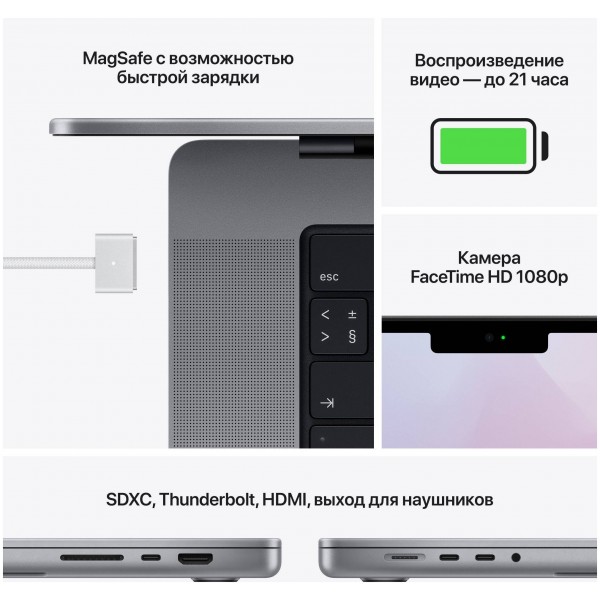Apple MacBook Pro 14 2021 MKGT3LL/A (M1 Pro 10-Core, GPU 16-Core, 16GB, 1TB) серебристый
