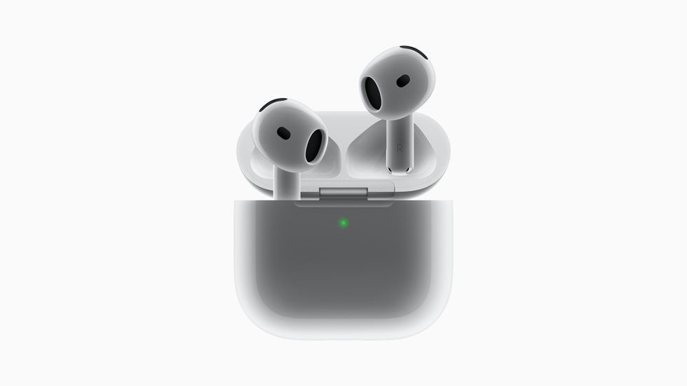 AirPods 4 крупным планом: открытые вкладыши без силиконовых амбушюр